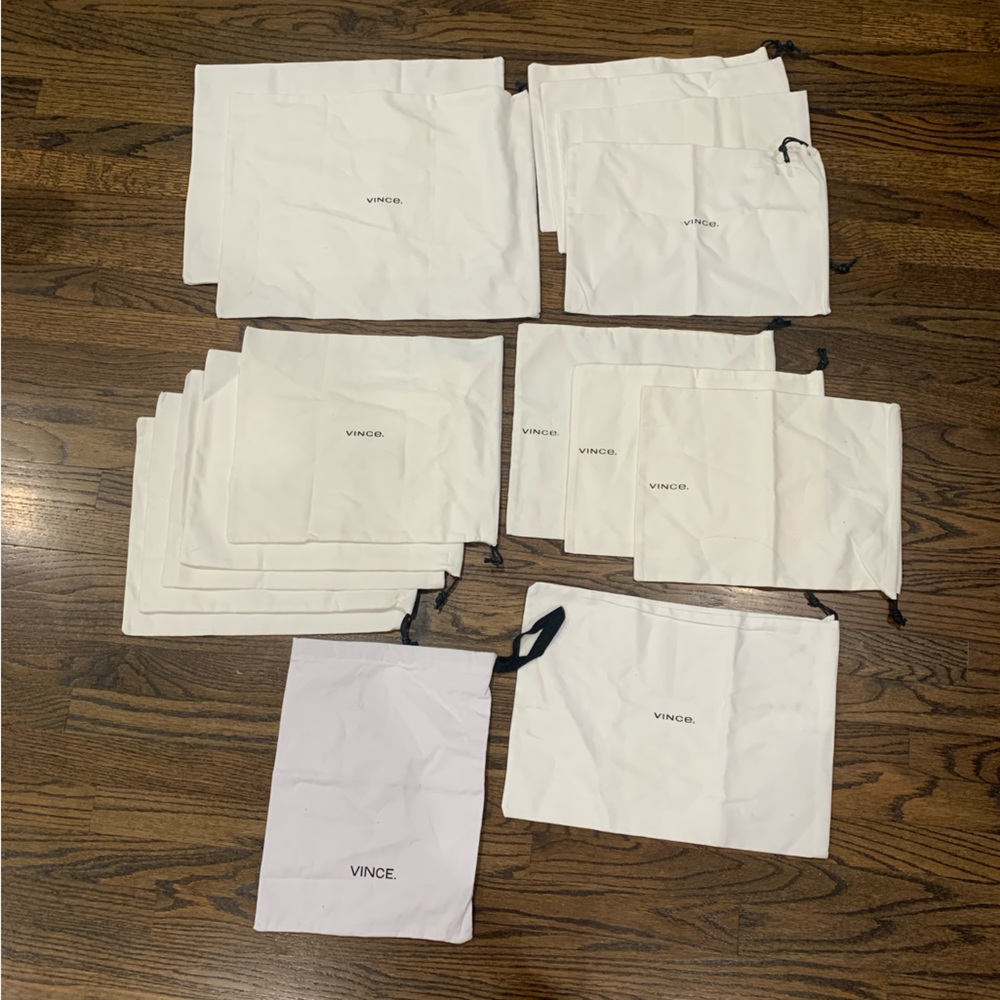 New Vince White Cream Dust Bags Multiple Sizes and Designs Lot of 16
